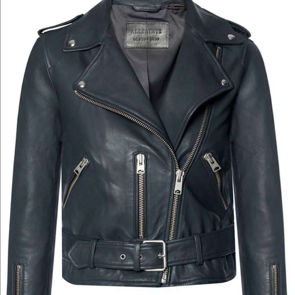All Saints Biker Leather Jacket Midnight Blue